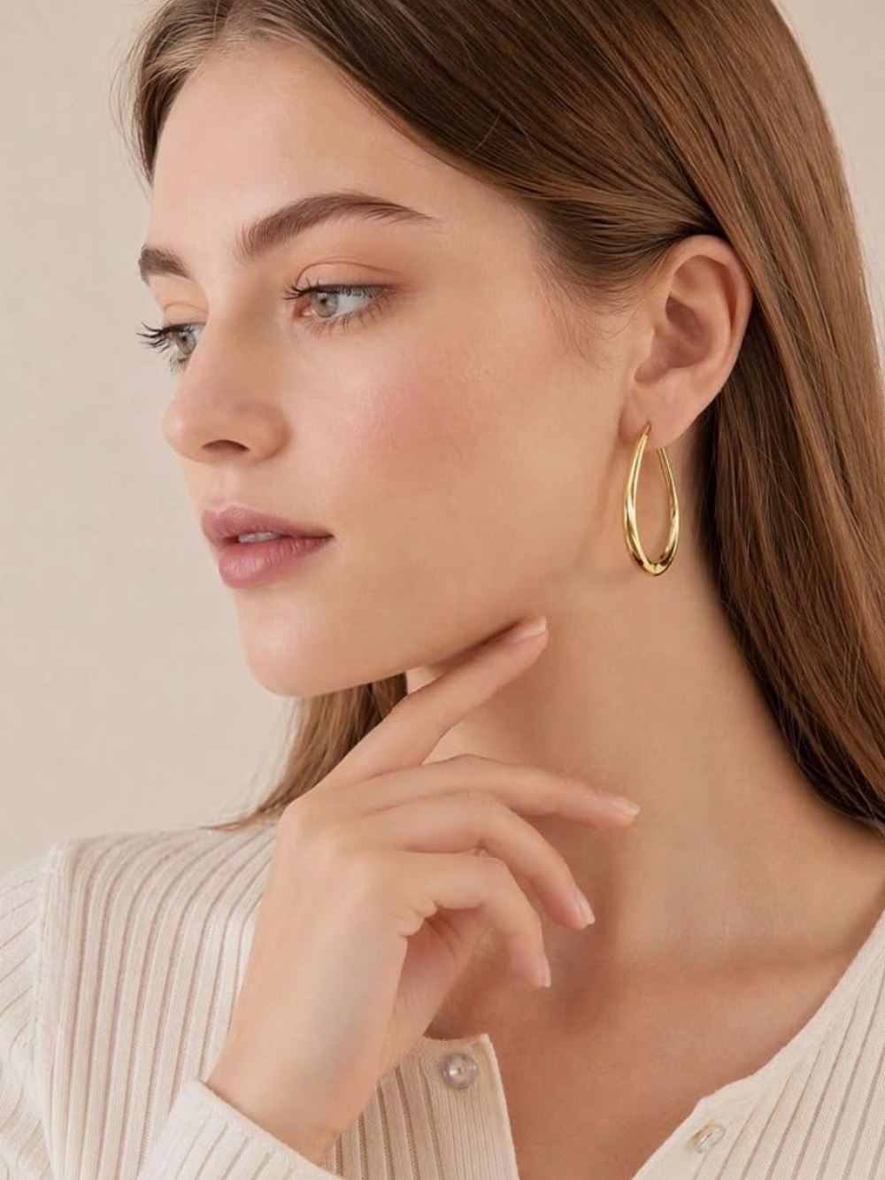Polished Gold Oval Hoop Earrings for Women